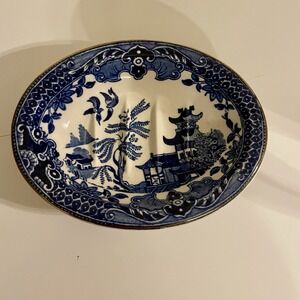 Antique 1920's Blue Willow Burleigh Ware Grooved Soap Dish, 5.25"x 4" x 1.25"